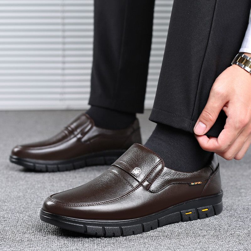 Chaussures D'affaires Décontractées Classiques En Cuir De Vachette Respirant À Semelle Souple Pour Hommes