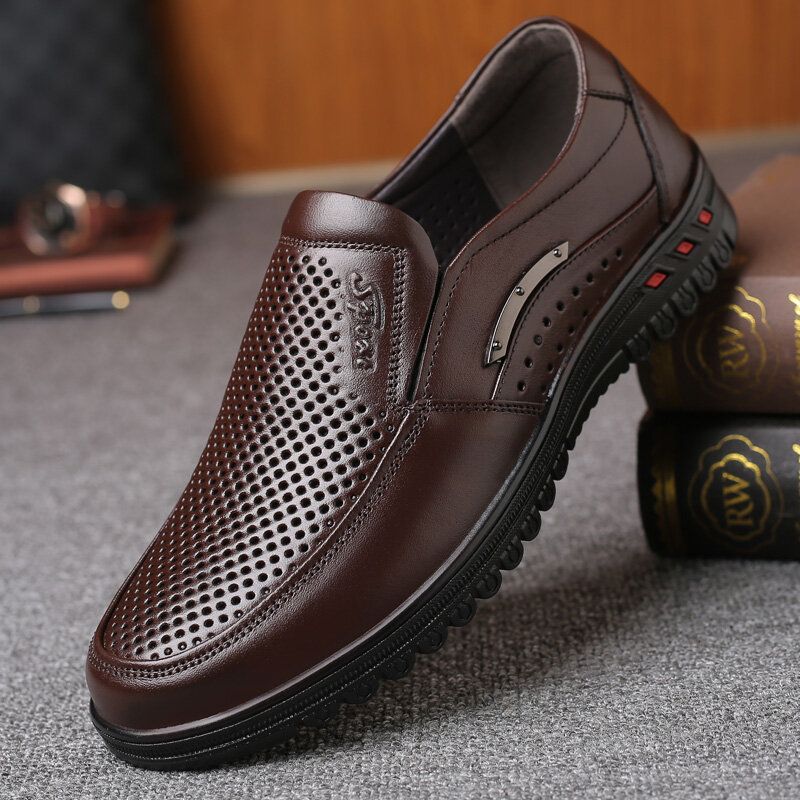 Chaussures D'affaires Décontractées Confortables En Cuir Véritable Respirant À Fond Souple Pour Hommes