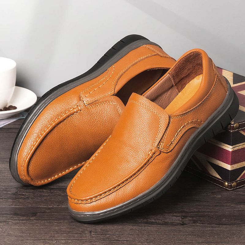 Chaussures D'affaires Décontractées À Enfiler Confortables En Cuir Véritable Pour Hommes