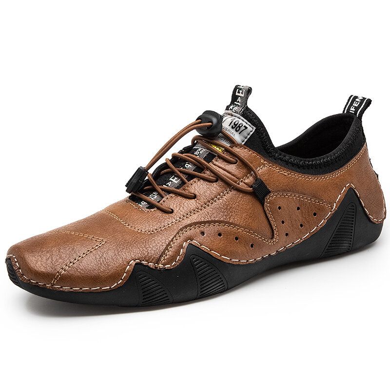 Chaussures De Conduite Décontractées En Cuir Microfibre Respirantes Et Antidérapantes Pour Hommes