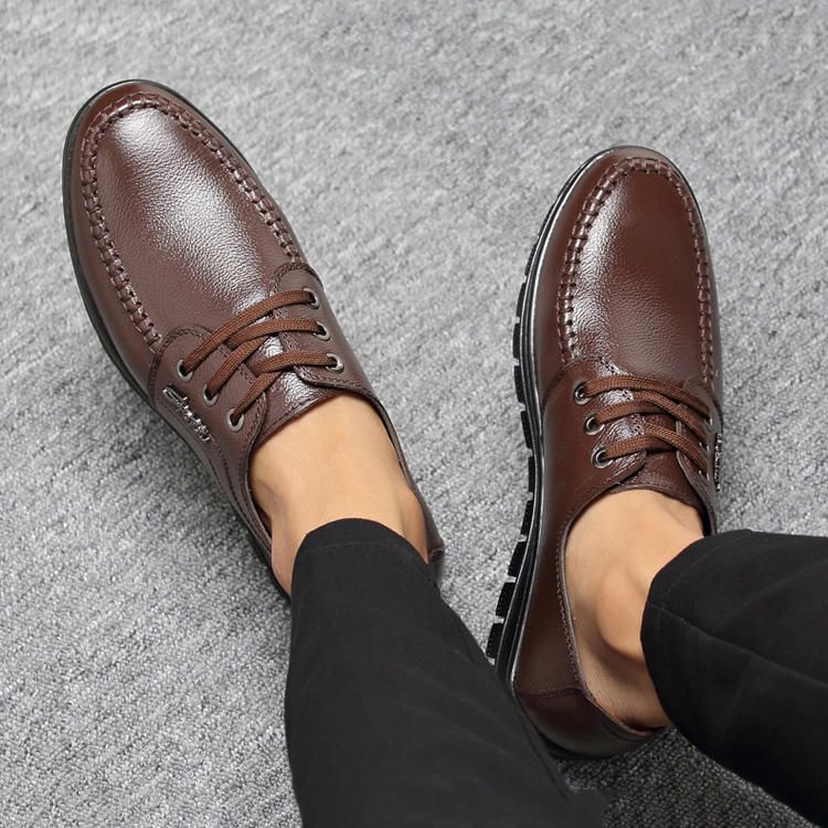 Chaussures En Cuir Décontractées Confortables À Lacets Pour Hommes