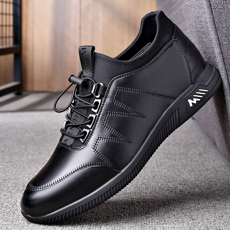 Chaussures En Cuir Décontractées Pour Hommes En Cuir De Vachette Respirant À Fond Souple À Lacets