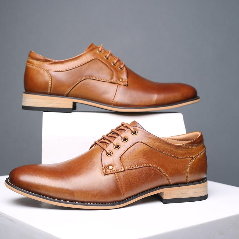 Chaussures En Cuir De Vache Vintage Pour Hommes De Grande Taille