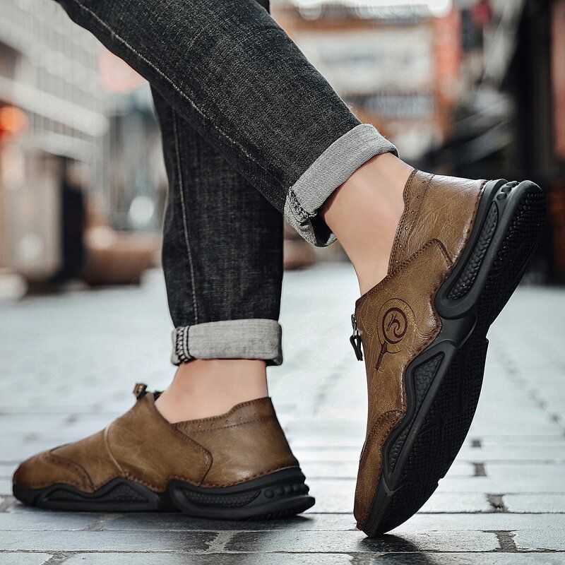 Chaussures Décontractées En Cuir Véritable À Semelle Souple Pour Hommes