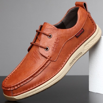 Chaussures Décontractées À Lacets En Cuir De Vachette Confortables Et Antidérapantes Pour Hommes