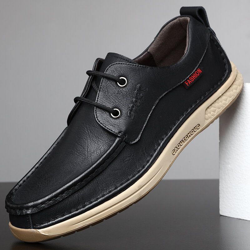 Chaussures Décontractées À Lacets En Cuir De Vachette Confortables Et Antidérapantes Pour Hommes