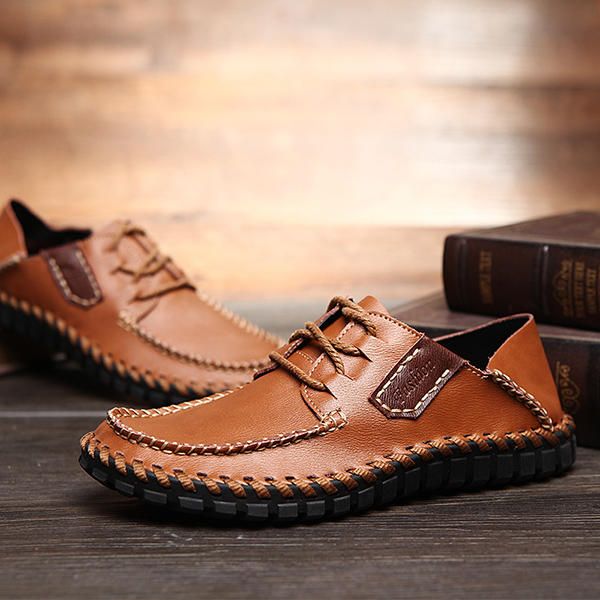 Chaussures Décontractées À Lacets En Cuir De Vachette Pour Hommes