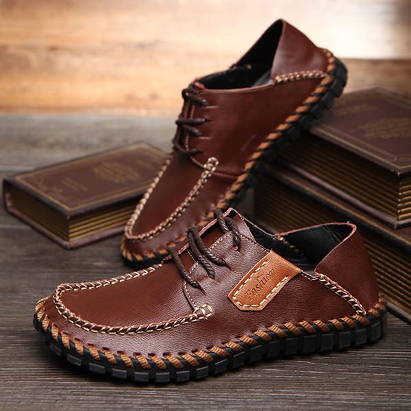 Chaussures Décontractées À Lacets En Cuir De Vachette Pour Hommes