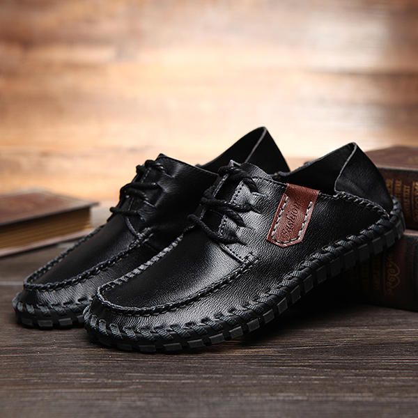 Chaussures Décontractées À Lacets En Cuir De Vachette Pour Hommes