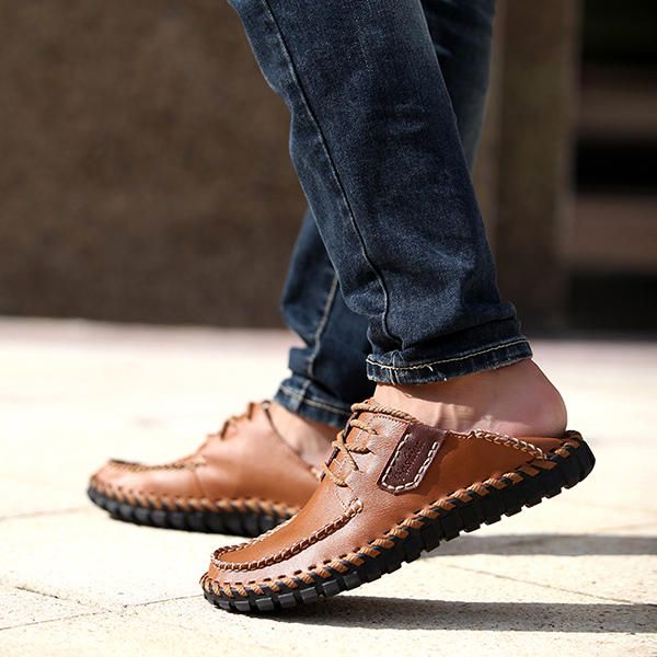 Chaussures Décontractées À Lacets En Cuir De Vachette Pour Hommes