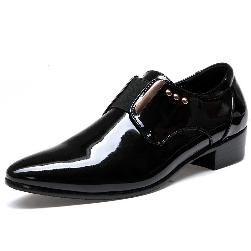 Chaussures Habillées À Enfiler En Cuir Verni Brillant À Bout Pointu Pour Hommes