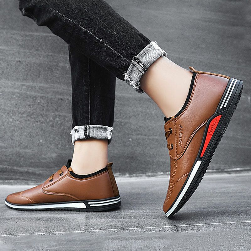 Chaussures À Lacets Décontractées En Cuir Pu Pour Hommes