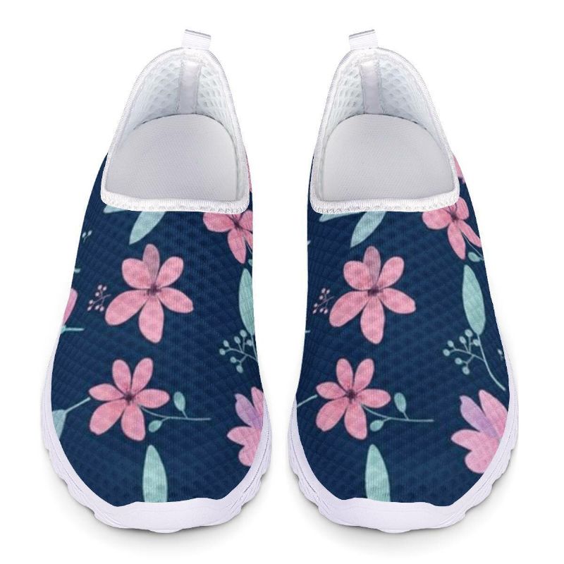 Chaussures De Marche Décontractées À Imprimé Floral En Maille Florale De Grande Taille Pour Femmes