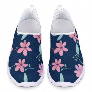 Chaussures De Marche Décontractées À Imprimé Floral En Maille Florale De Grande Taille Pour Femmes