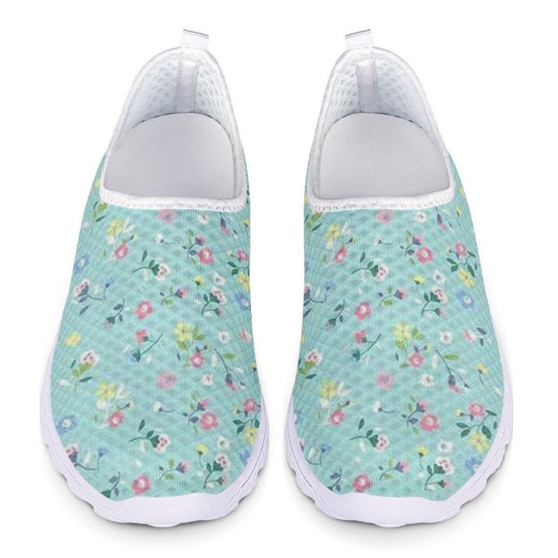 Chaussures De Marche Décontractées À Imprimé Floral En Maille Florale De Grande Taille Pour Femmes