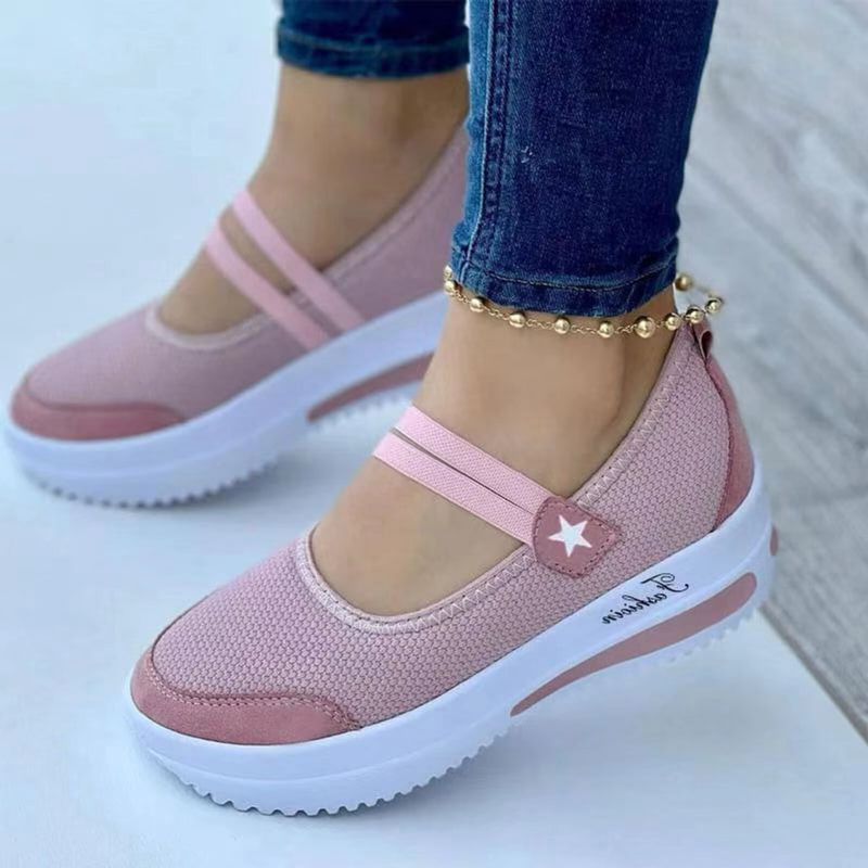 Chaussures De Marche En Toile Avec Bande Élastique De Couleur Unie Pour Femmes