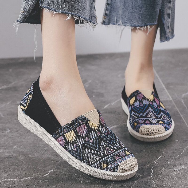 Chaussures De Pêcheur À Bout Rond En Patchwork Doux Pour Femmes