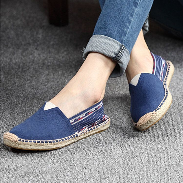 Chaussures De Pêcheur À Enfiler En Lin De Style Ethnique De Grande Taille Pour Femmes