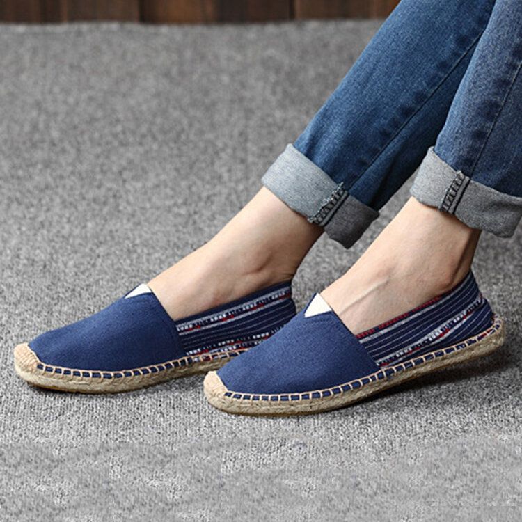 Chaussures De Pêcheur À Enfiler En Lin De Style Ethnique De Grande Taille Pour Femmes