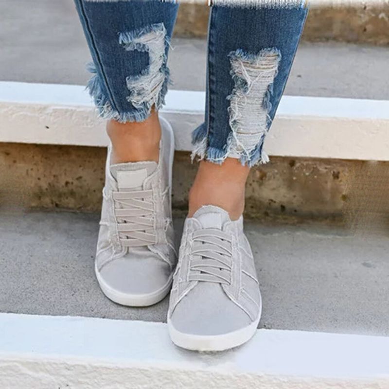 Chaussures Plates En Toile Décontractées À Bande Élastique Pour Femmes De Grande Taille