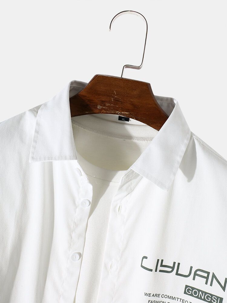 Chemise De Bloc De Couleur Épissée De Bouton De Lettre Artsy Quotidienne Pour Hommes