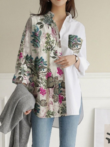 Chemise Boutonnée À Manches Longues Avec Poche À Fleurs Et Plantes