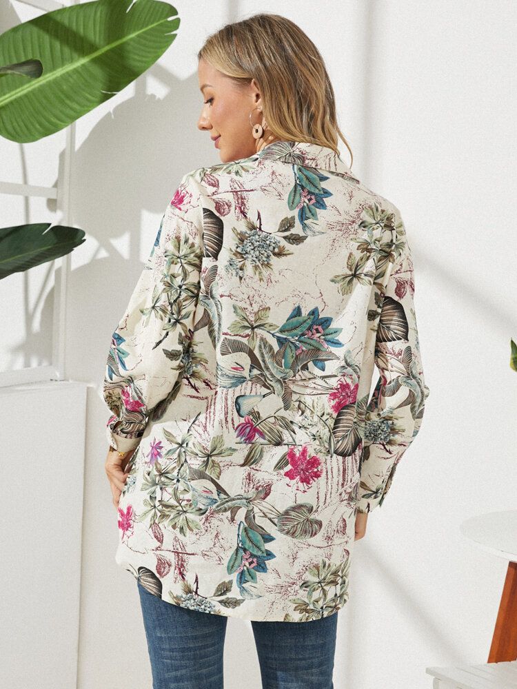 Chemise Boutonnée À Manches Longues Avec Revers À Imprimé Feuilles