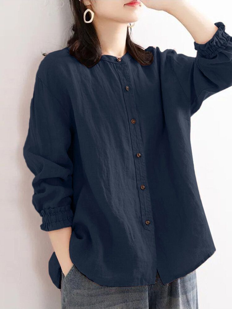 Chemise Boutonnée À Manches Longues En Coton Simple Pour Femmes