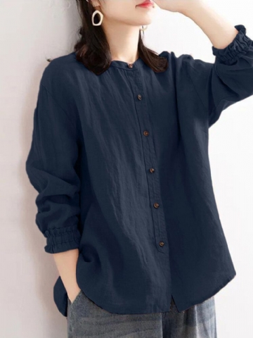 Chemise Boutonnée À Manches Longues En Coton Simple Pour Femmes