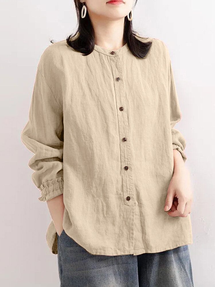 Chemise Boutonnée À Manches Longues En Coton Simple Pour Femmes