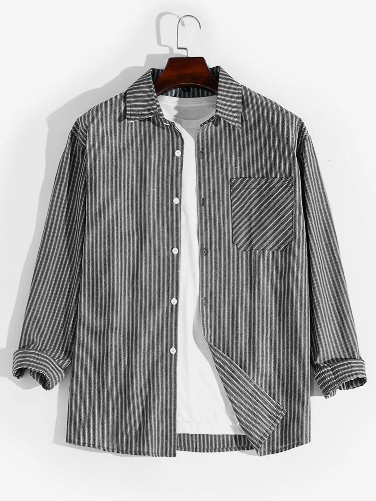 Chemise Boutonnée À Revers Pour Homme Avec Poche Avant