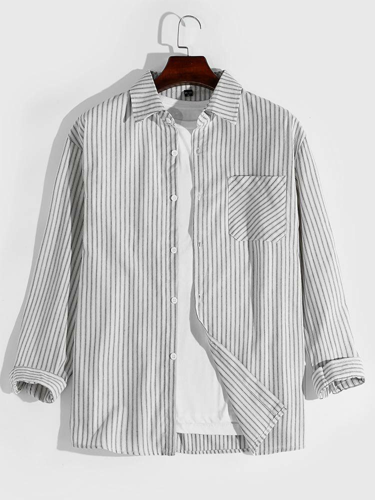 Chemise Boutonnée À Revers Pour Homme Avec Poche Avant