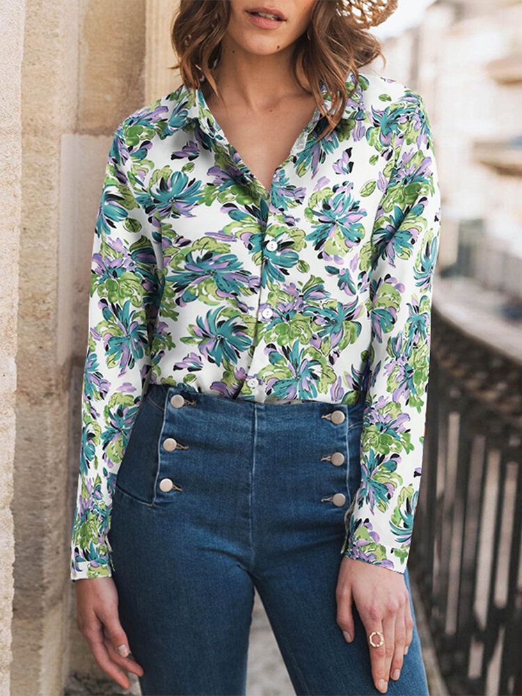 Chemise Boutonnée À Revers À Manches Longues Pour Femmes