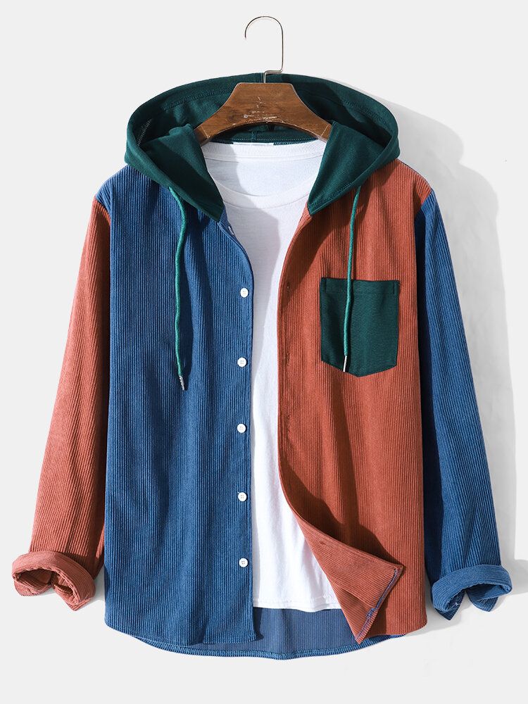 Chemise À Capuche Décontractée En Patchwork De Couleurs Contrastées Pour Hommes