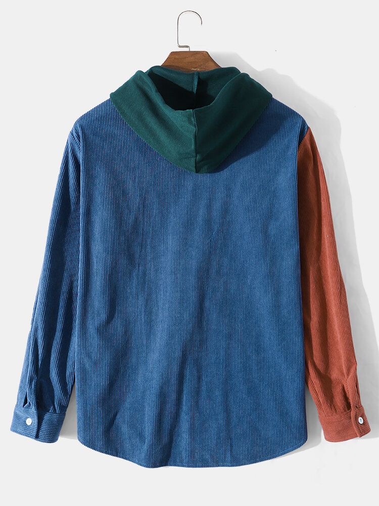 Chemise À Capuche Décontractée En Patchwork De Couleurs Contrastées Pour Hommes