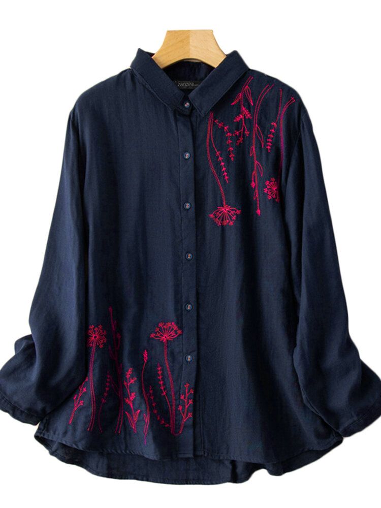 Chemise À Col Montant Avec Boutons De Broderie Et Fleurs À Manches Bouffantes Pour Femmes