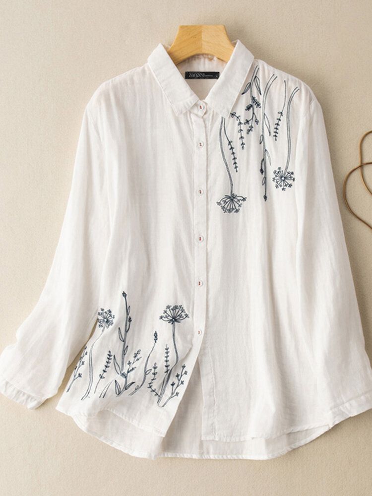 Chemise À Col Montant Avec Boutons De Broderie Et Fleurs À Manches Bouffantes Pour Femmes