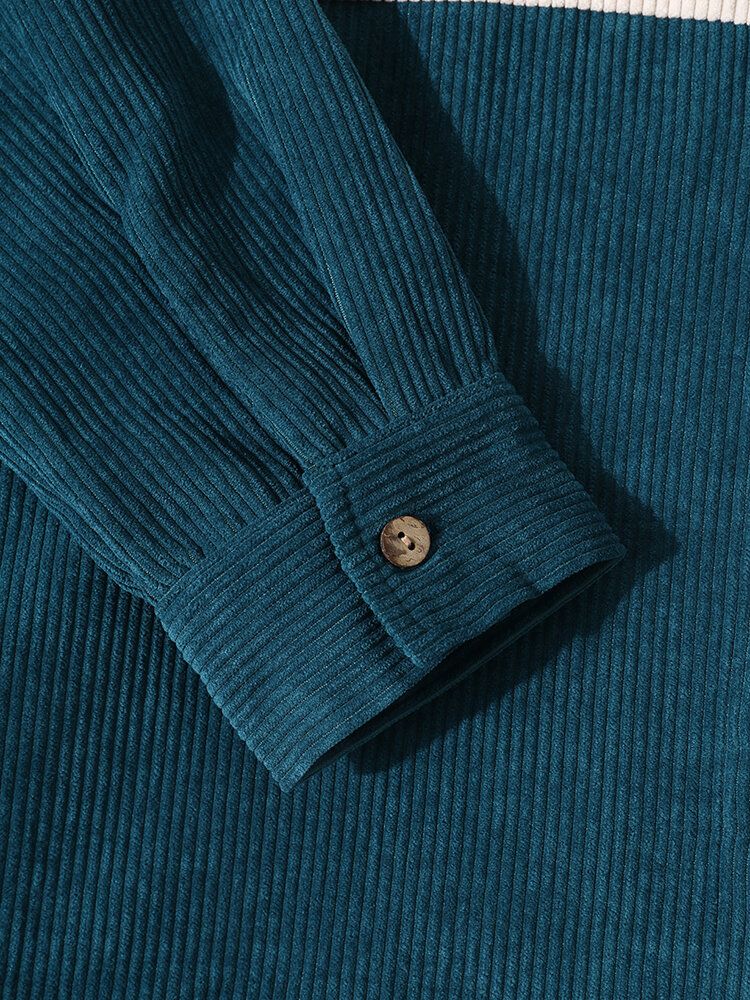 Chemise Décontractée Boutonnée En Velours Côtelé Épissé Pour Hommes