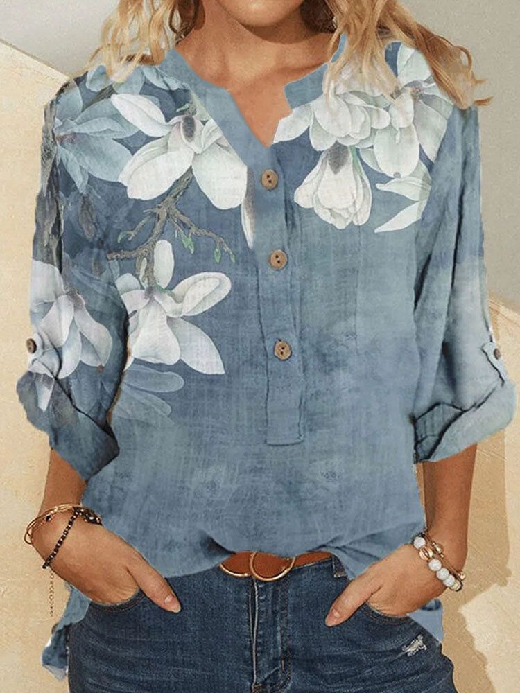 Chemise Décontractée À Col Montant Avec Broderie Florale En Coton Pour Femme