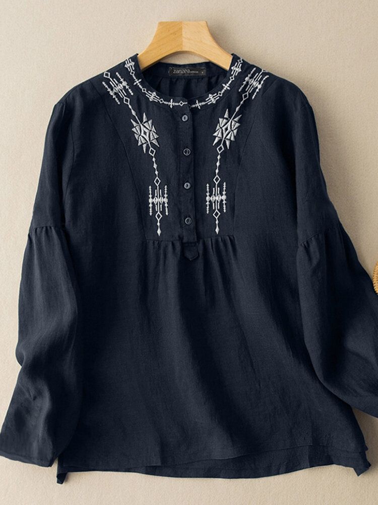 Chemise Décontractée Épissée Géométrique Solide En Pur Coton Pour Femme