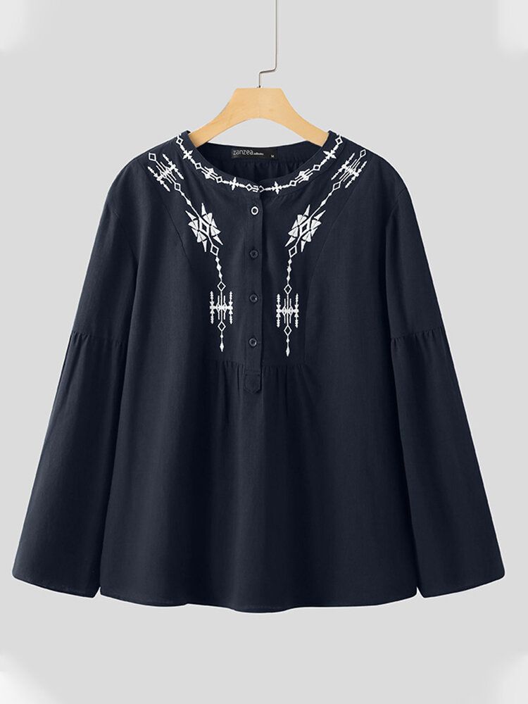 Chemise Décontractée Épissée Géométrique Solide En Pur Coton Pour Femme