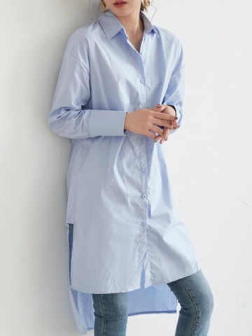 Chemise Décontractée À Manches Longues Avec Ourlet Asymétrique De Couleur Unie Pour Femme