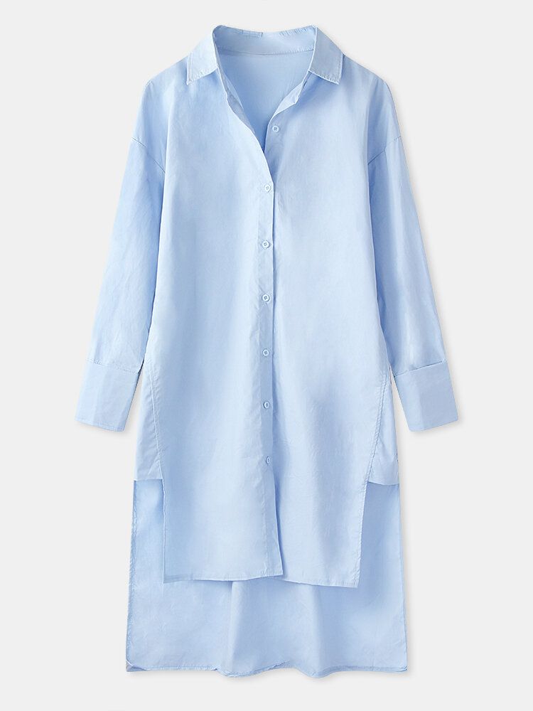 Chemise Décontractée À Manches Longues Avec Ourlet Asymétrique De Couleur Unie Pour Femme