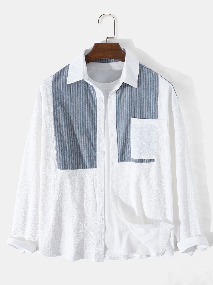 Chemise Décontractée À Manches Longues Rayée En Coton Pour Homme