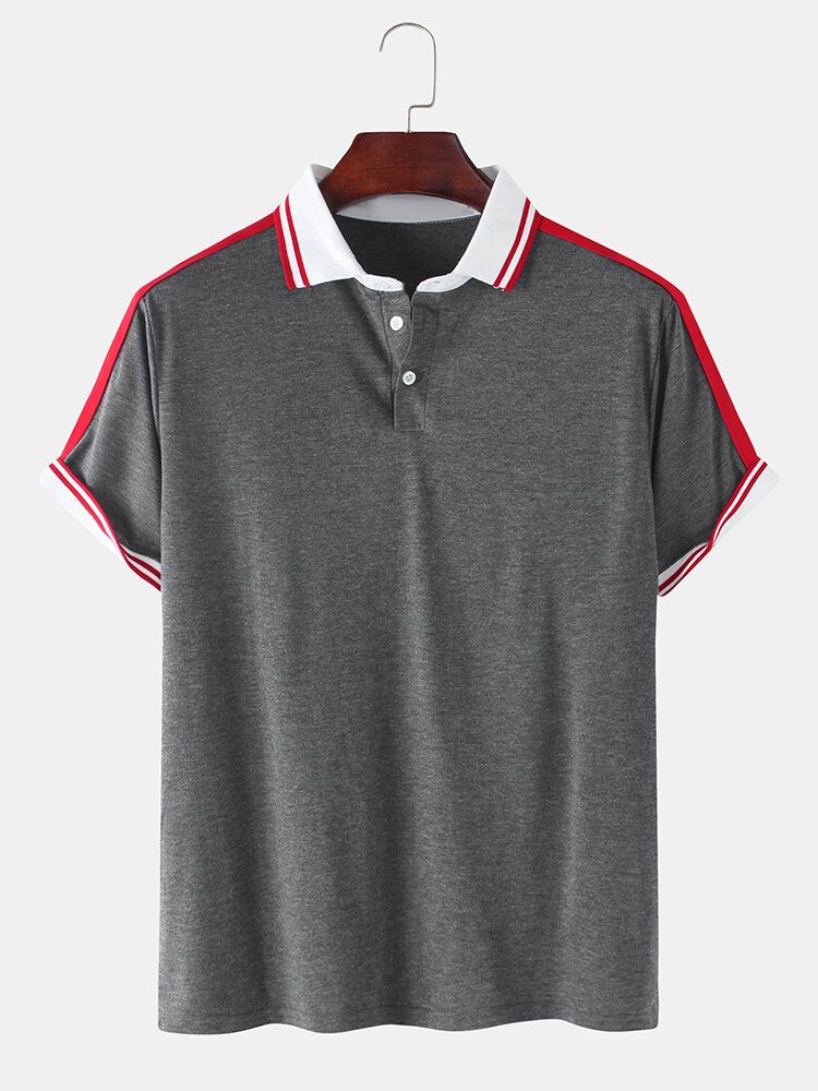 Chemise De Golf Décontractée À Manches Courtes Pour Homme Avec Bordures Côtelées Contrastées