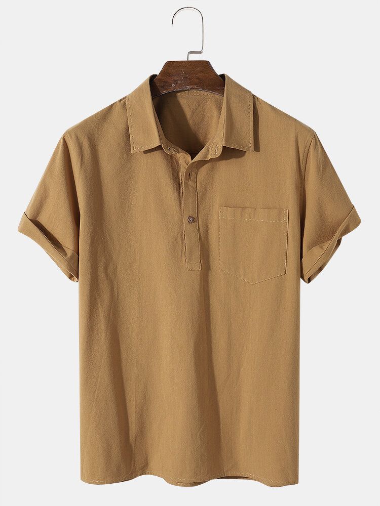 Chemise De Golf À Manches Courtes Pour Homme 100 % Coton Avec Revers De Couleur Unie