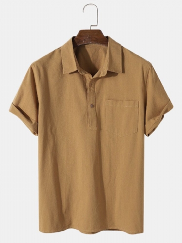 Chemise De Golf À Manches Courtes Pour Homme 100 % Coton Avec Revers De Couleur Unie