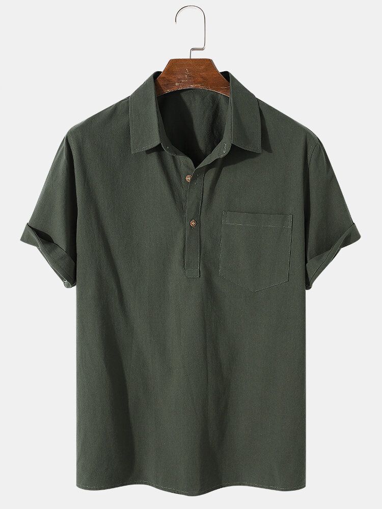 Chemise De Golf À Manches Courtes Pour Homme 100 % Coton Avec Revers De Couleur Unie