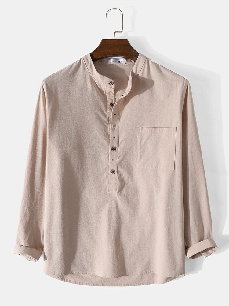 Chemise Henley 100% Coton À Manches Longues Et Bouton Uni Pour Homme