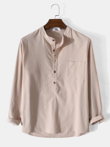 Chemise Henley 100% Coton À Manches Longues Et Bouton Uni Pour Homme